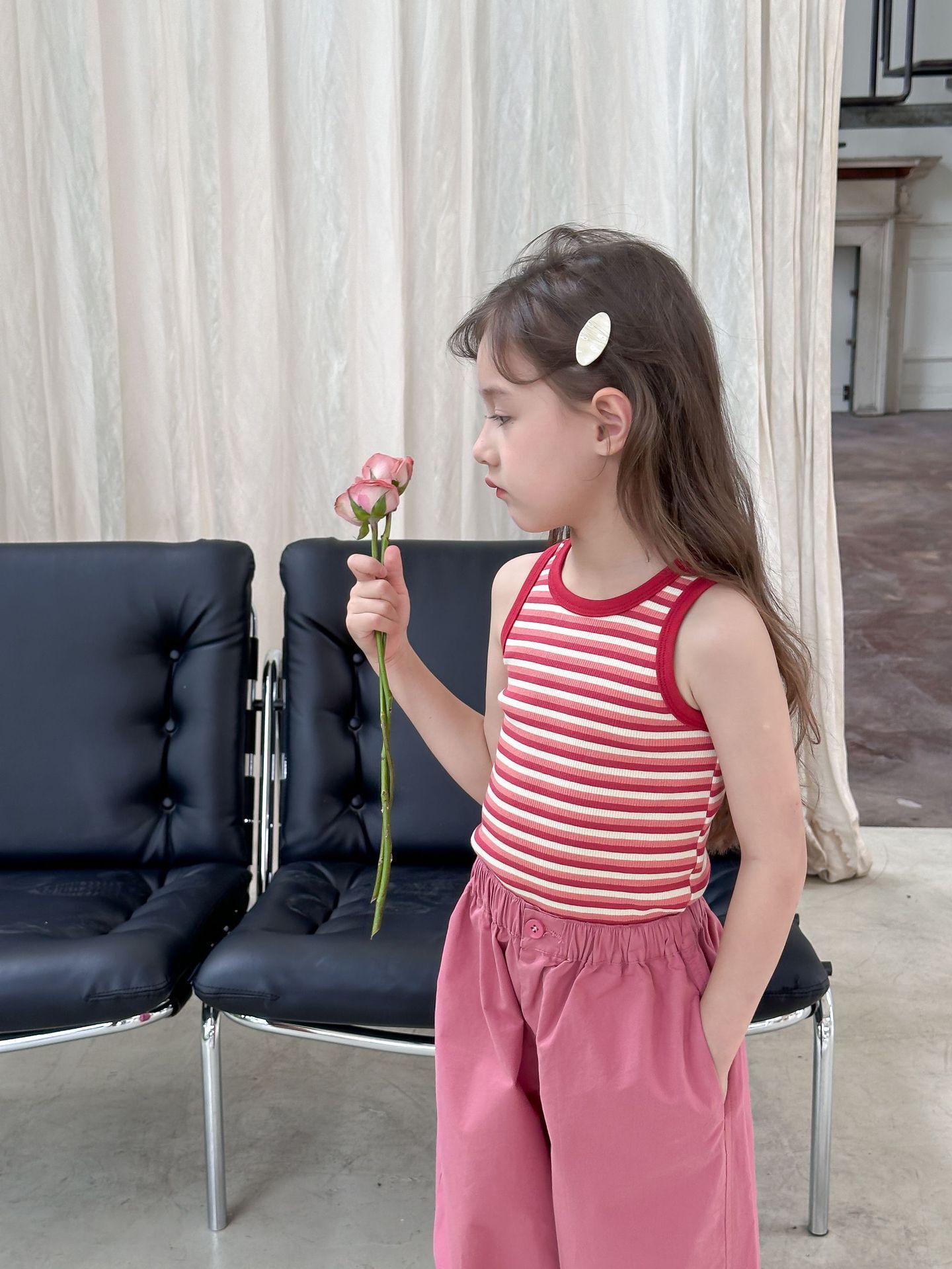 25夏 撞色條紋背心-紅杏