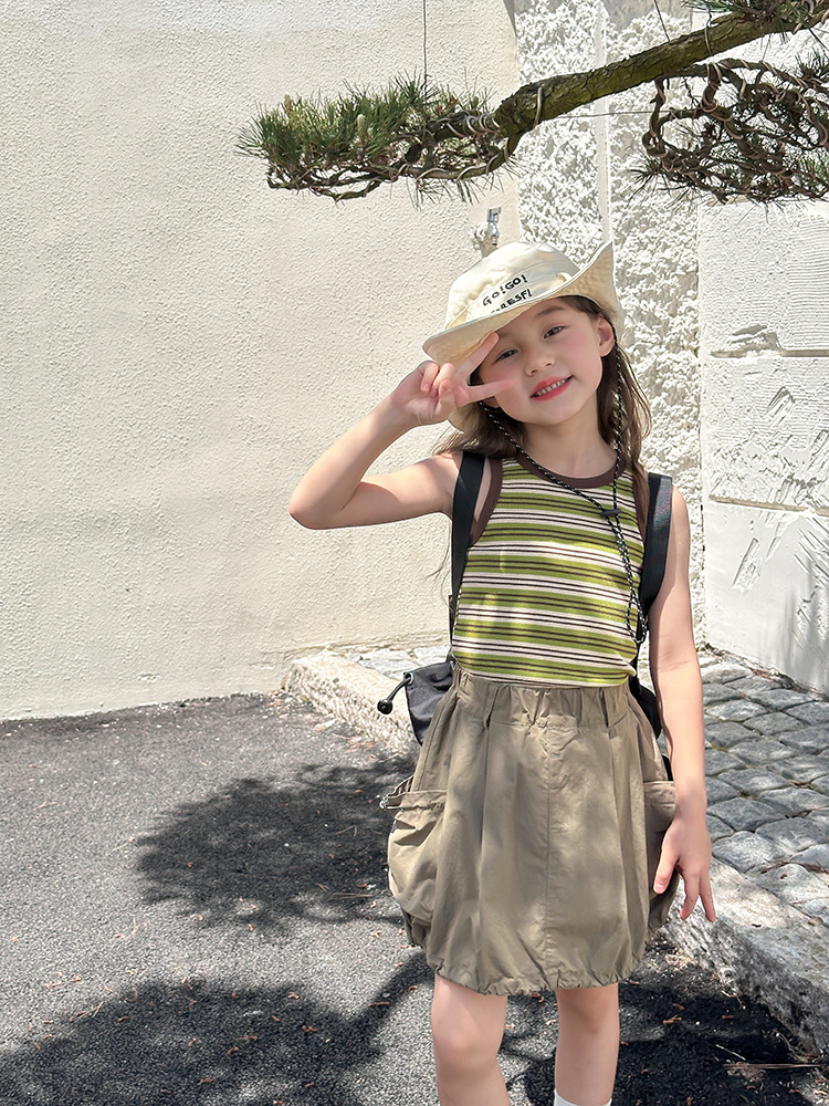 25夏 撞色條紋背心-綠咖