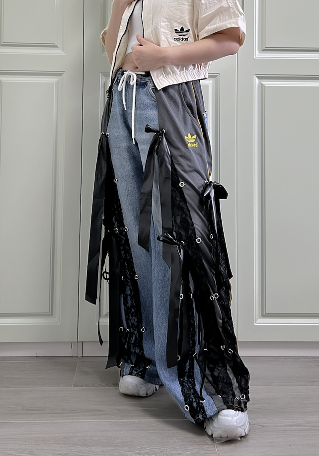 【現貨】泰國Remake絲帶結牛仔併運動長褲