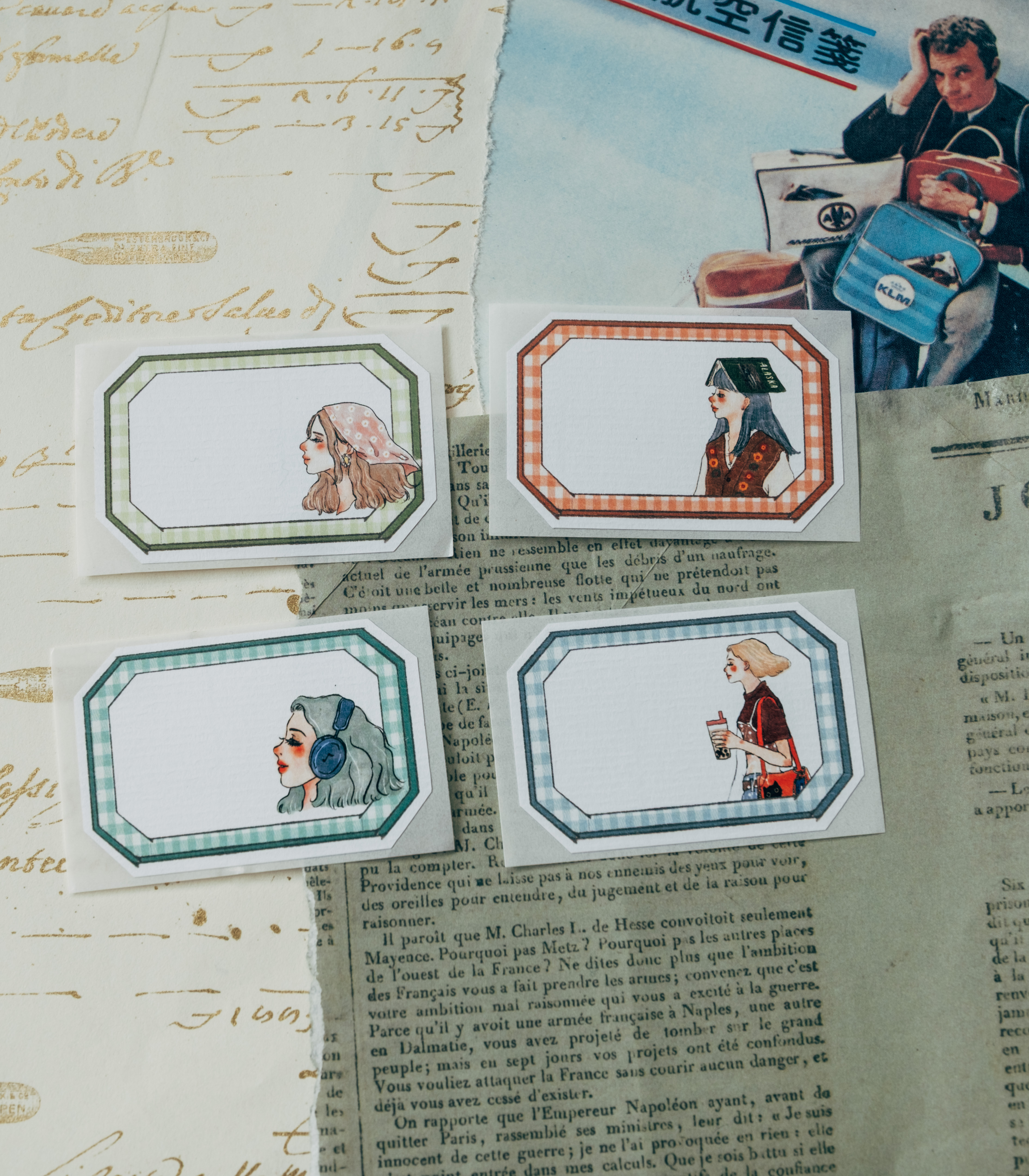 格紋框 八角標籤貼紙 八張一組｜甜蜜生活