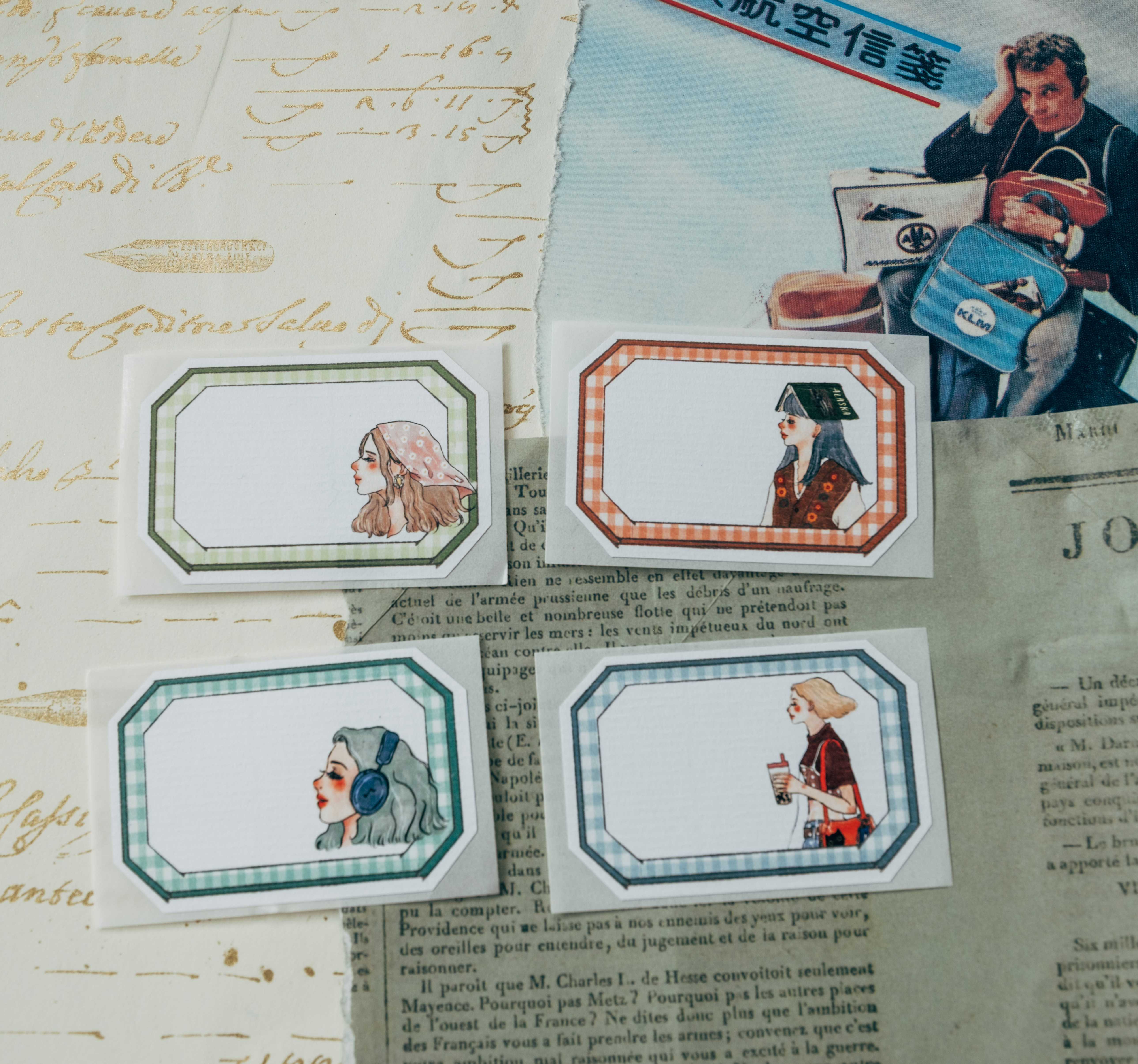 格紋框 八角標籤貼紙 八張一組｜甜蜜生活