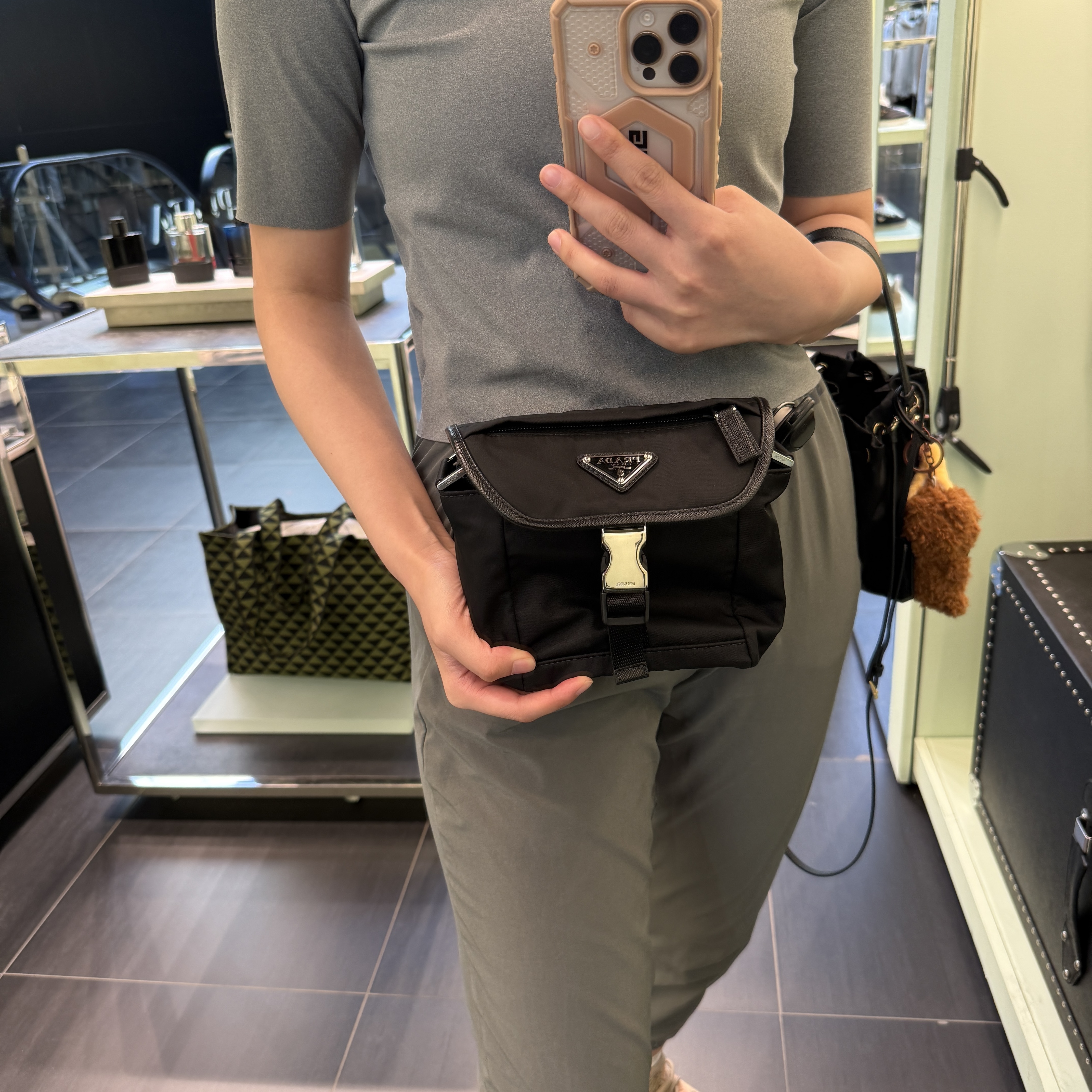 Prada Pattina in Tessuto Nylon Crossbody Mini Bag Black 2VD070