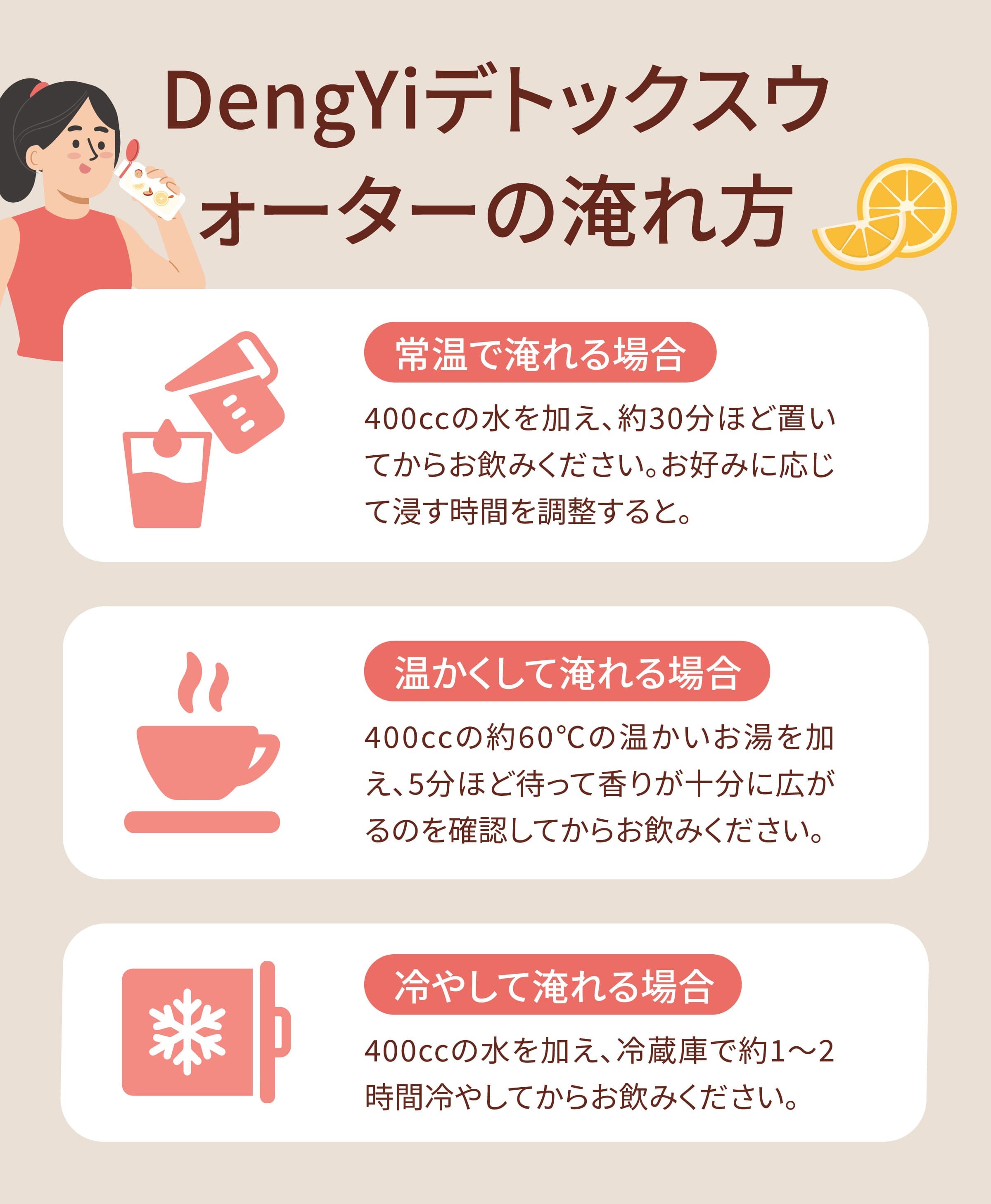 Dengyi デトックスウォーター(なつめとオレンジ) の淹れ方
