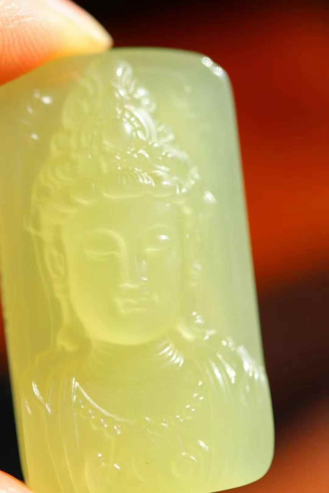 719735 和田玉高冰底黃玉觀音