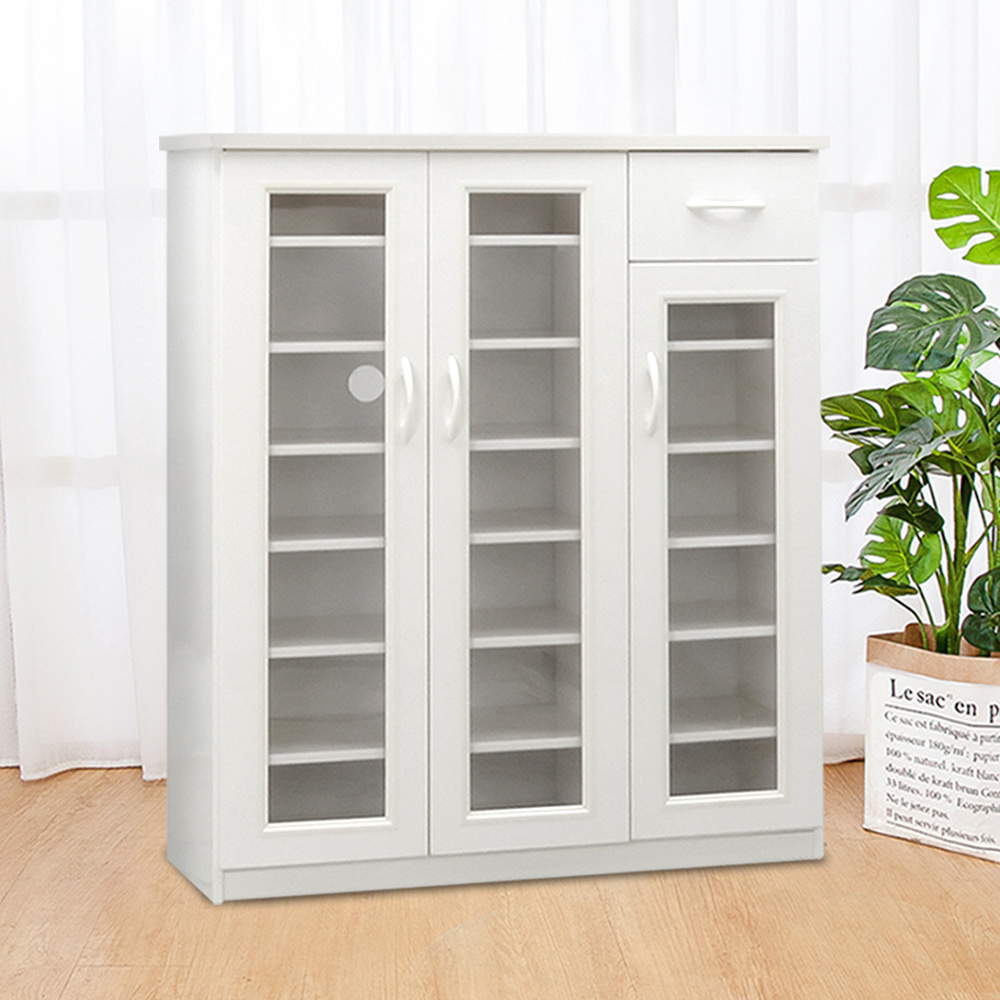 防潮防蛀 防水塑鋼3.2尺三門單抽透視鞋櫃(五色可選)