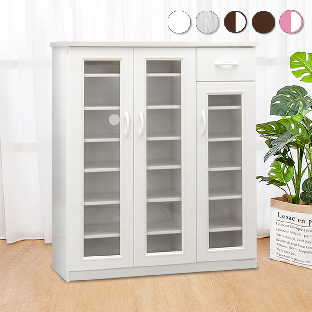 防潮防蛀 防水塑鋼3.2尺三門單抽透視鞋櫃(五色可選)