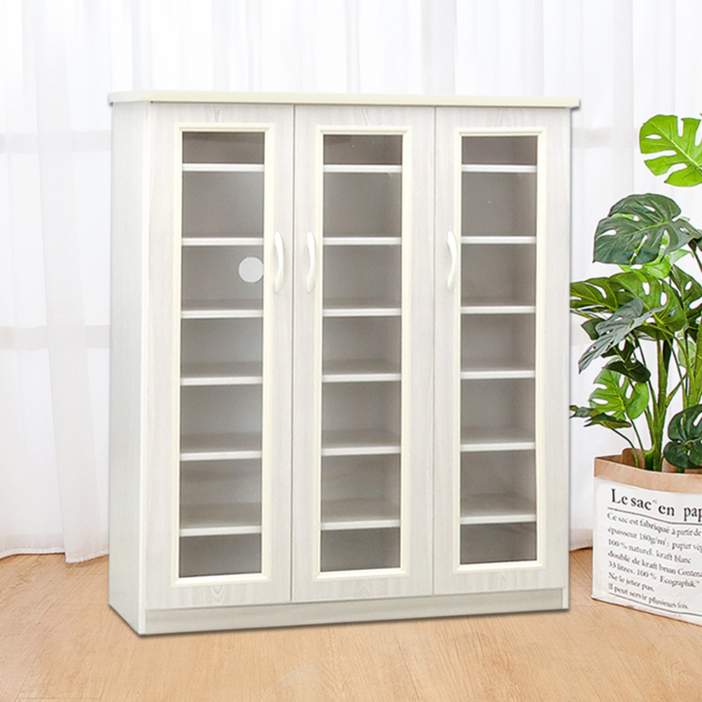 防潮防蛀 防水塑鋼3.2尺三門透視鞋櫃(四色可選)