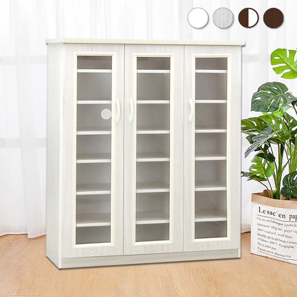 防潮防蛀 防水塑鋼3.2尺三門透視鞋櫃(四色可選)