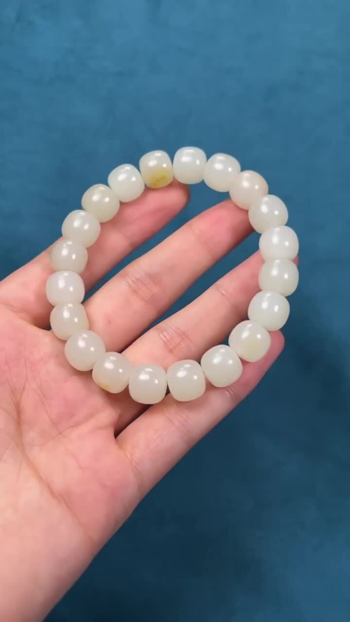 719250 和田玉籽白玉老型珠手串