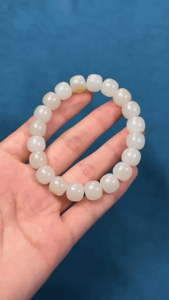 719250 和田玉籽白玉老型珠手串