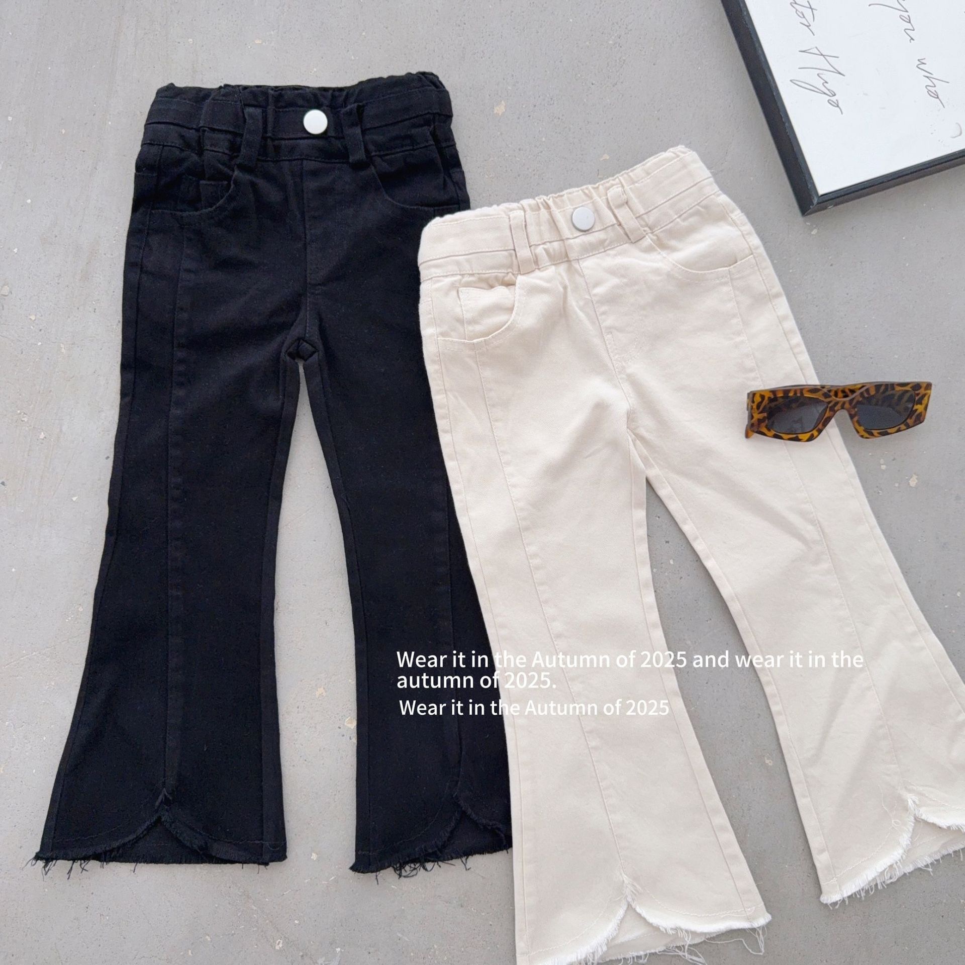 不修邊開衩喇叭褲