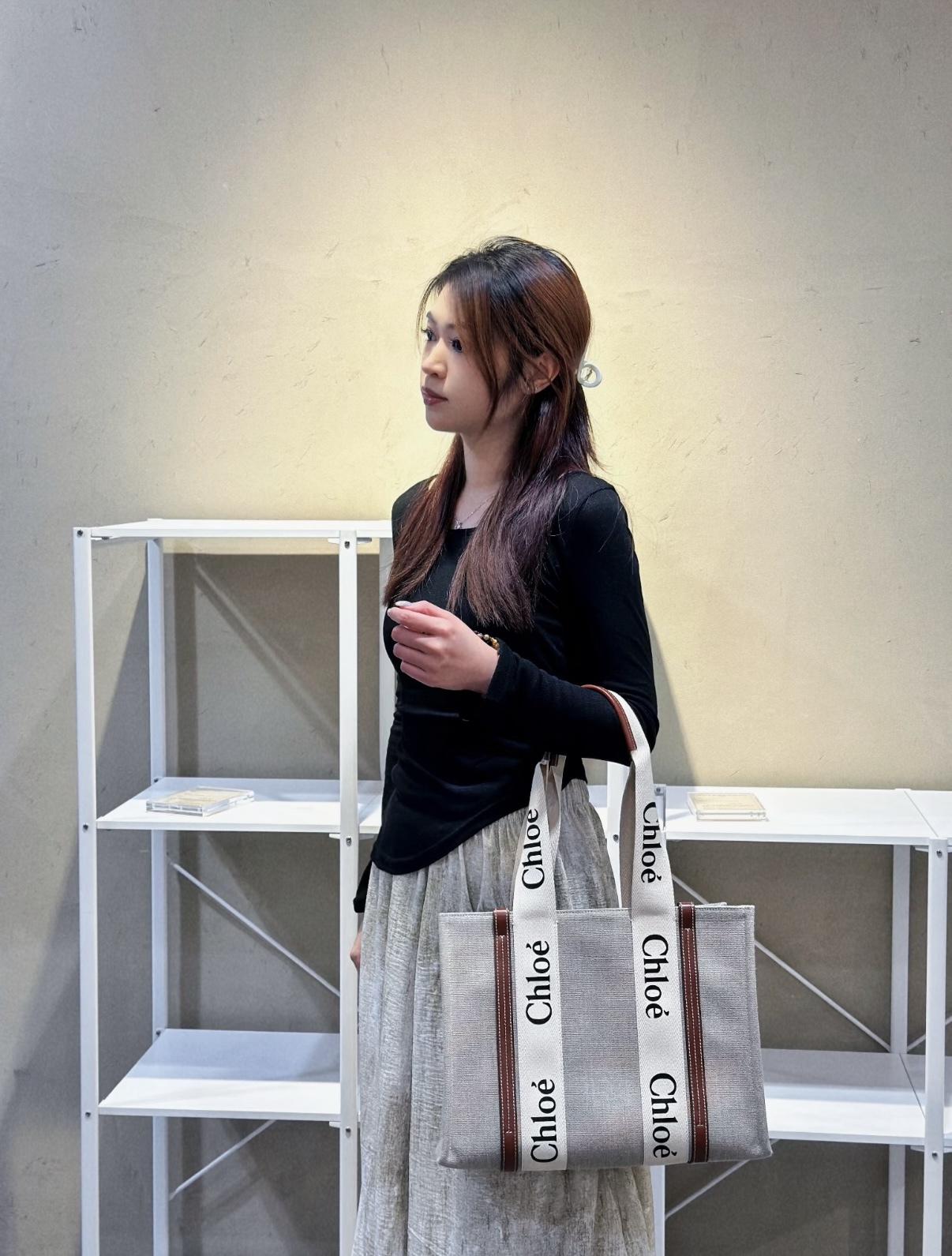 [現貨] CHLOE Woody 中型 帆布 亮面 托特 手袋