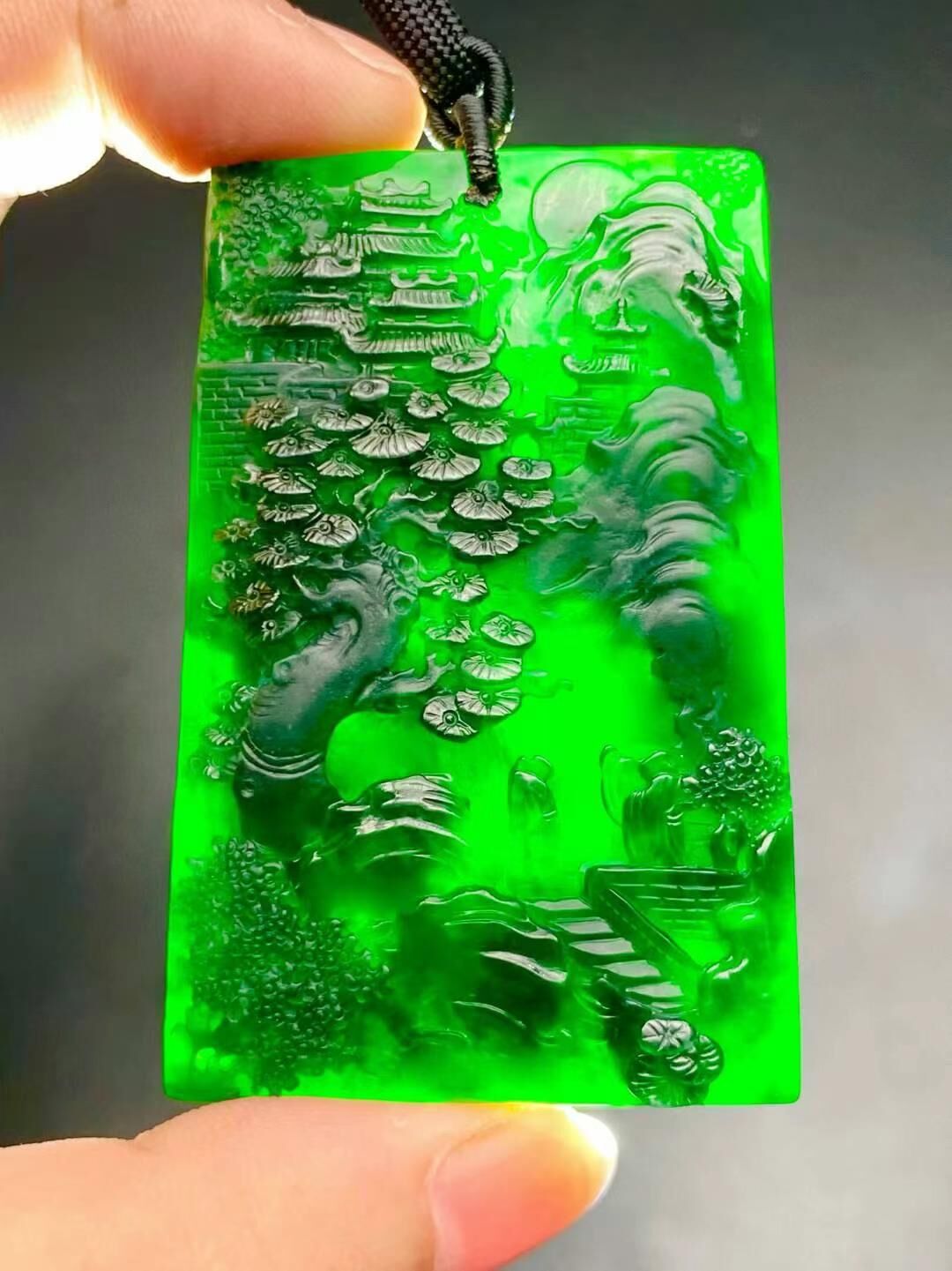 翡翠墨翠山水牌,天然翡翠A玉, 緬甸玉, Jade, Jadeite