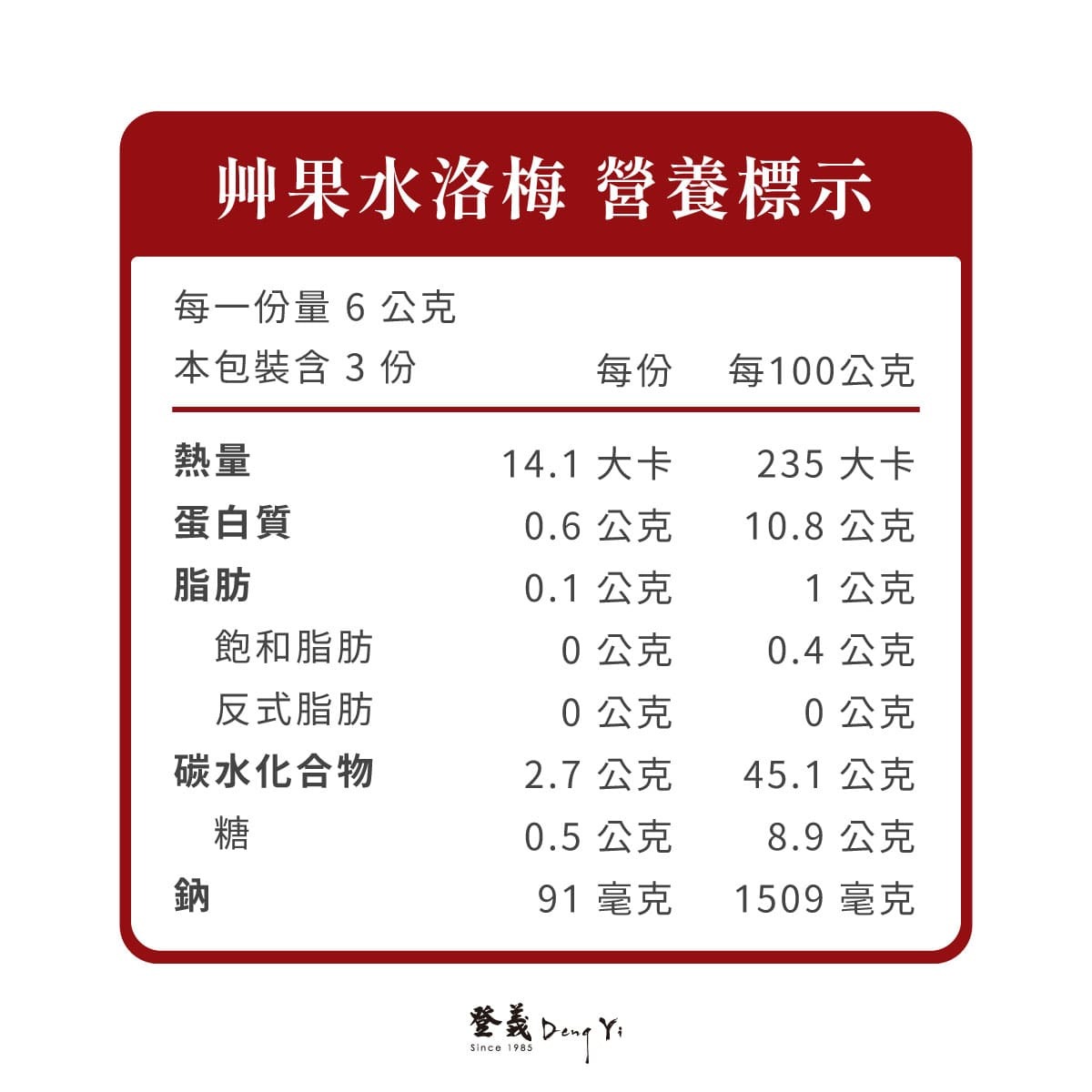 登義洛梅果乾水營養標示