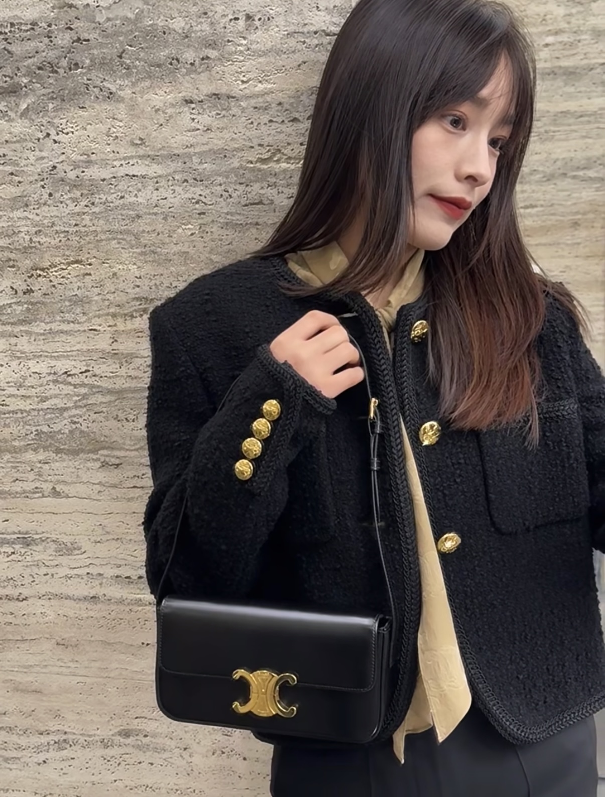 CELINE CLAUDE 亮澤 牛皮革 肩揹袋