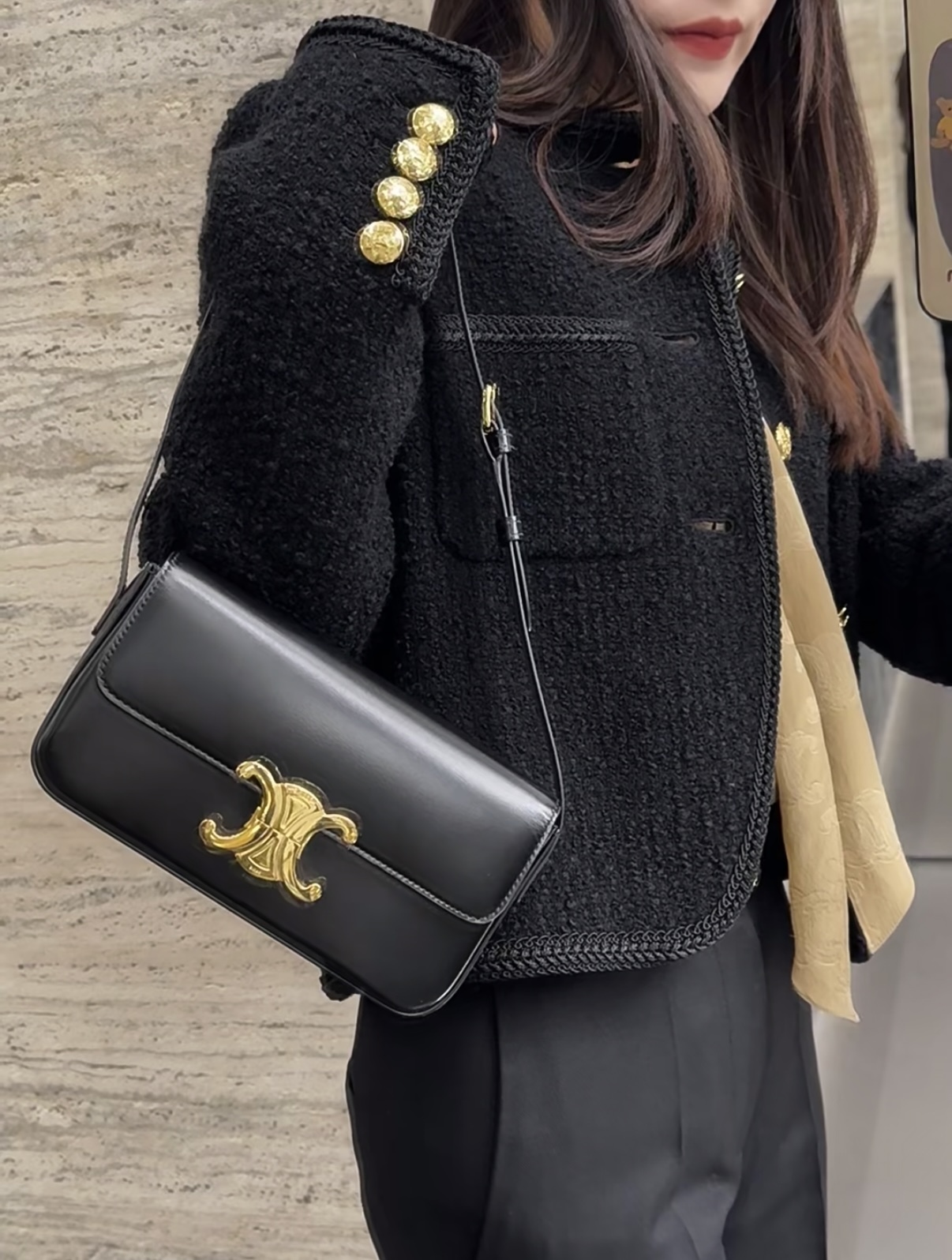 CELINE CLAUDE 亮澤 牛皮革 肩揹袋