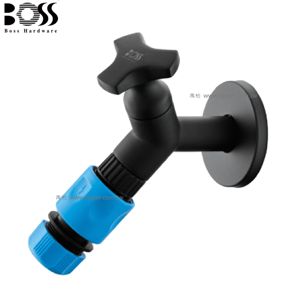 BOSS 海星長栓-附快速接頭 戶外龍頭 (消光黑) D-712