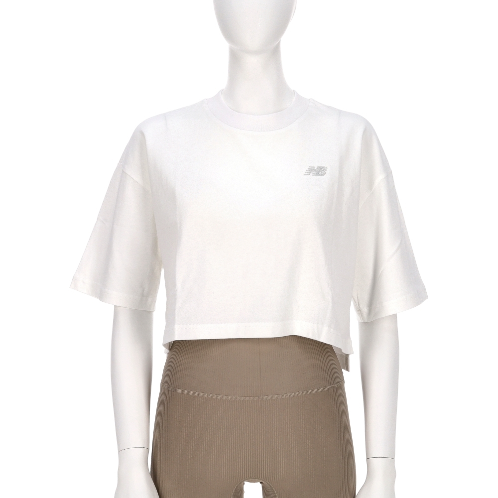 New Balance 女款 白色 NB 美規 棉質 短版 休閒 T恤 上衣 短T 運動 短袖 WT43536WT