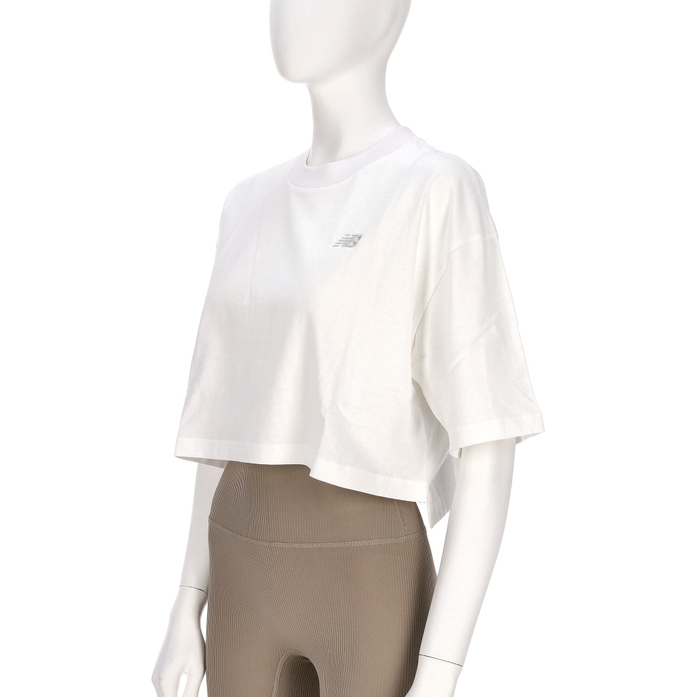 New Balance 女款 白色 NB 美規 棉質 短版 休閒 T恤 上衣 短T 運動 短袖 WT43536WT