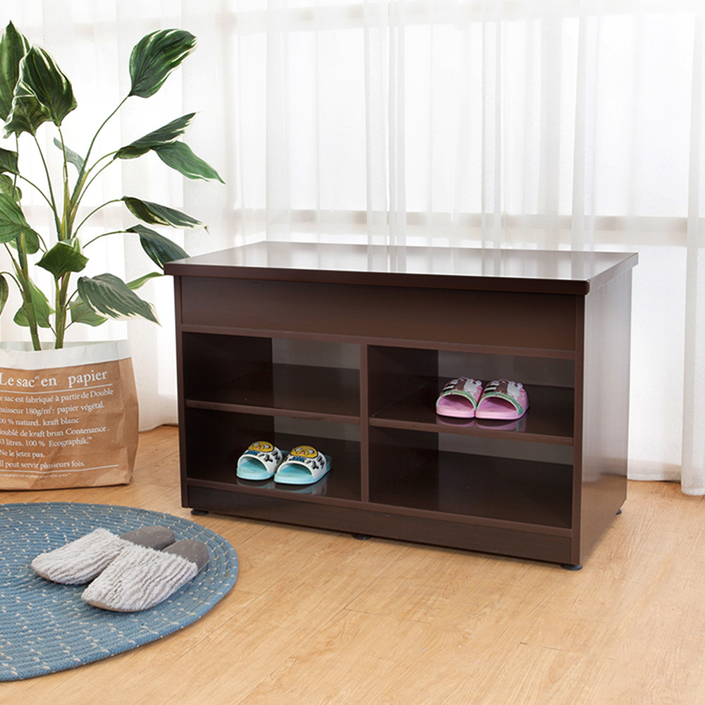 防潮防蛀 防水塑鋼2.8尺開放式座鞋櫃/穿鞋椅(胡桃色)