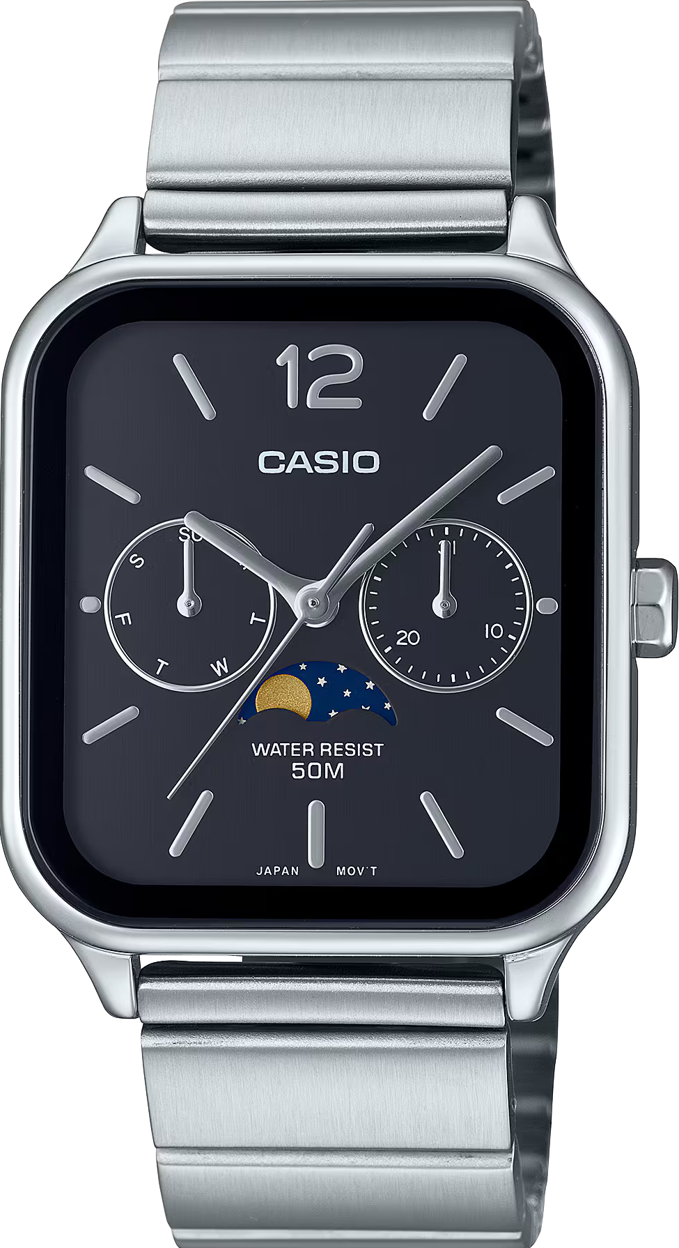 萬年鐘錶 - CASIO 卡西歐 月相方形復古黑色面盤中性男女錶  MTP-M305D-1A  錶徑34MM