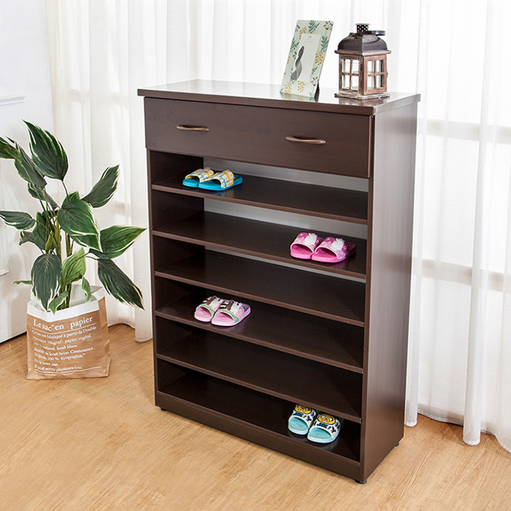 防潮防蛀 防水塑鋼2.8尺單抽開放式鞋櫃(胡桃)