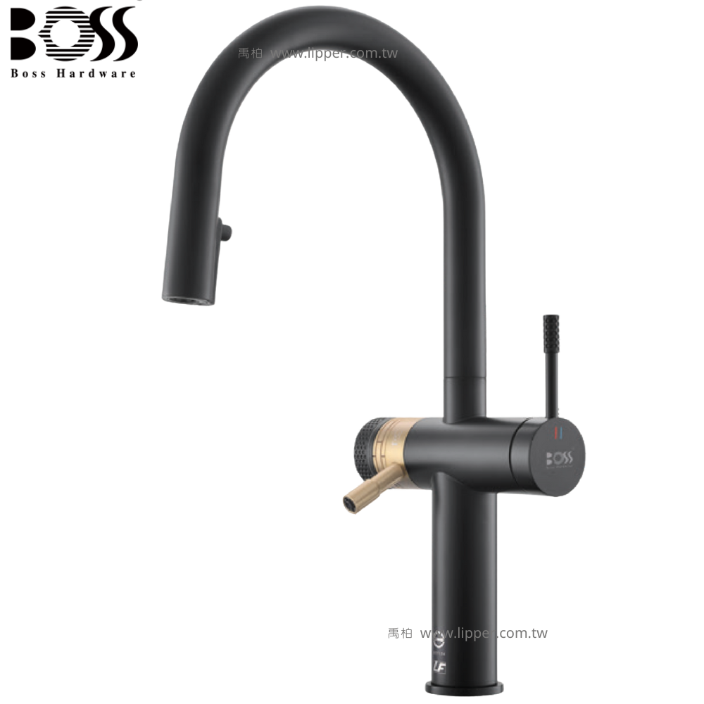BOSS 不鏽鋼四合一伸縮廚房龍頭 RO龍頭 (消光黑) 222033MBL