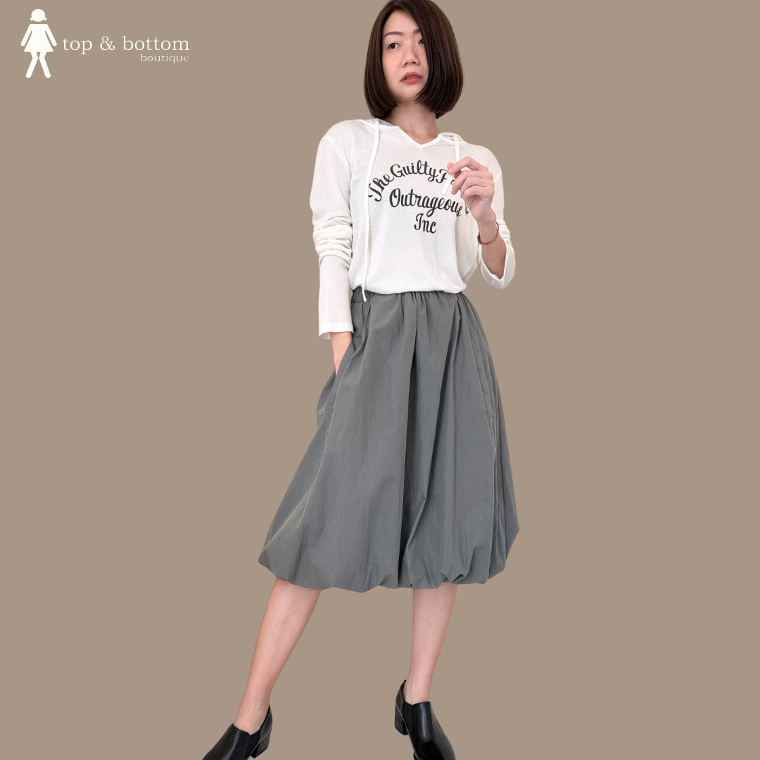 ELASTIC WAISTED BUBBLE MIDI SKIRT