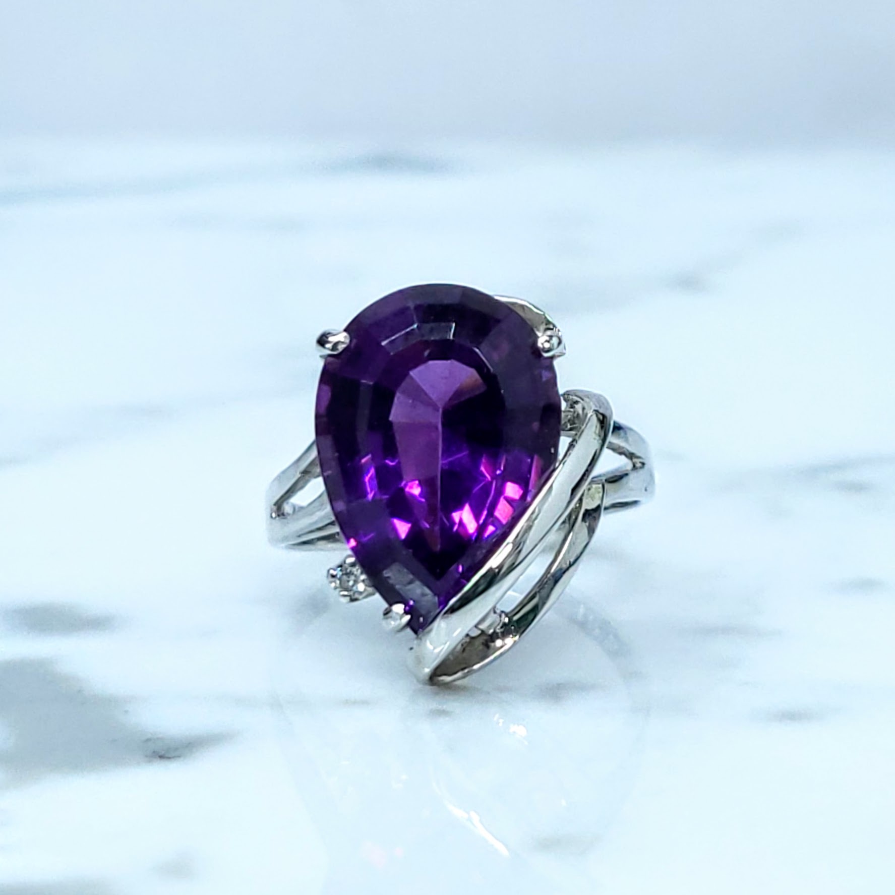 14K White Gold 5.81ct Amethyst and 0.02ct Diamond Ring