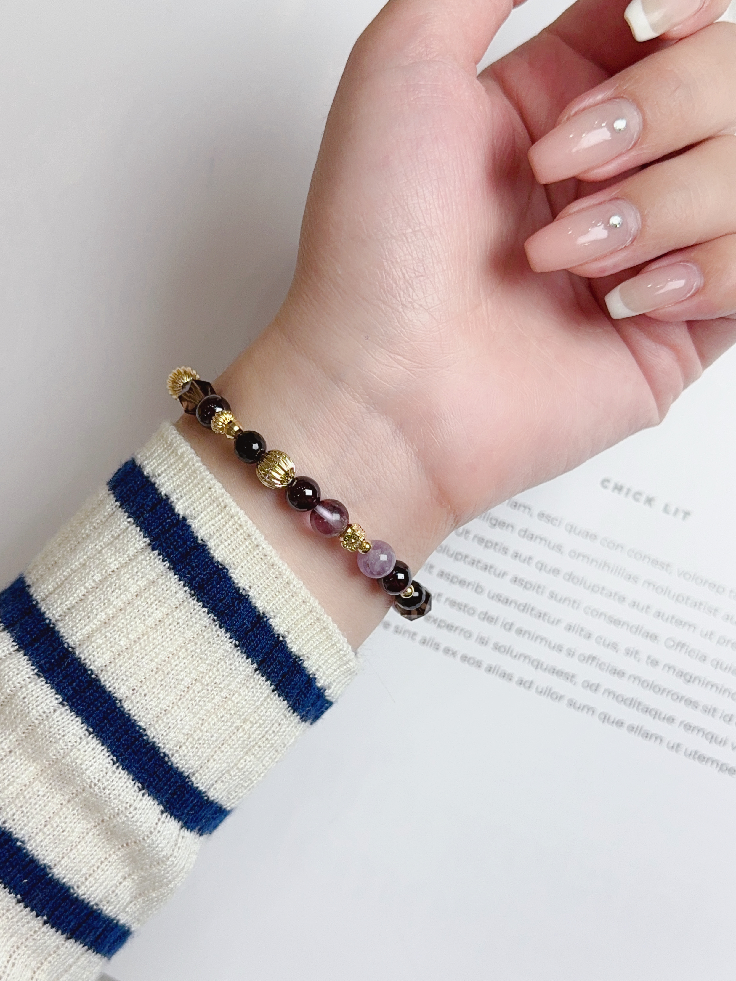 紫幽靈/石榴石/茶晶/黑瑪瑙水晶手鍊