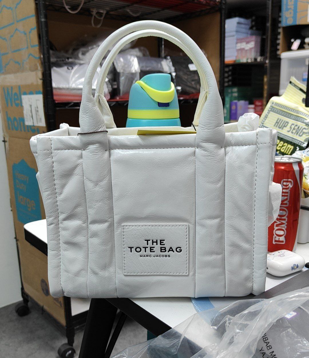 [S] MARC JACOBS WHITE H065L01PF22-100 THE SHINY CRINKLE TOTE SMALL, 196611057516 (SMJ574)