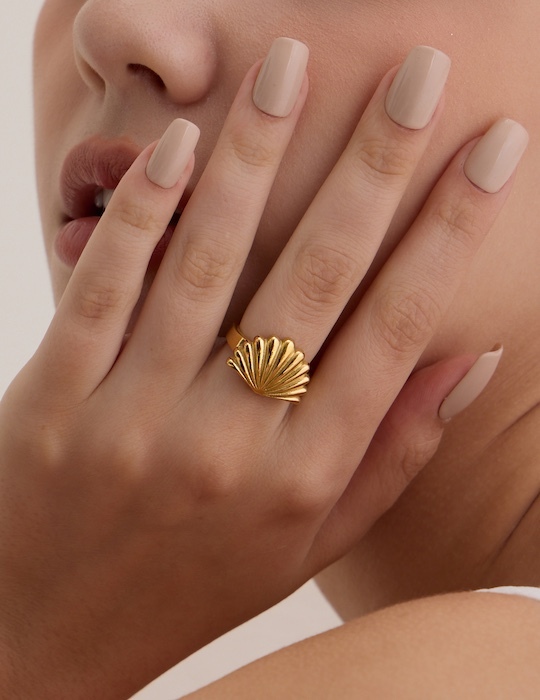 【鈦鋼】海洋假期貝殼戒指(金)