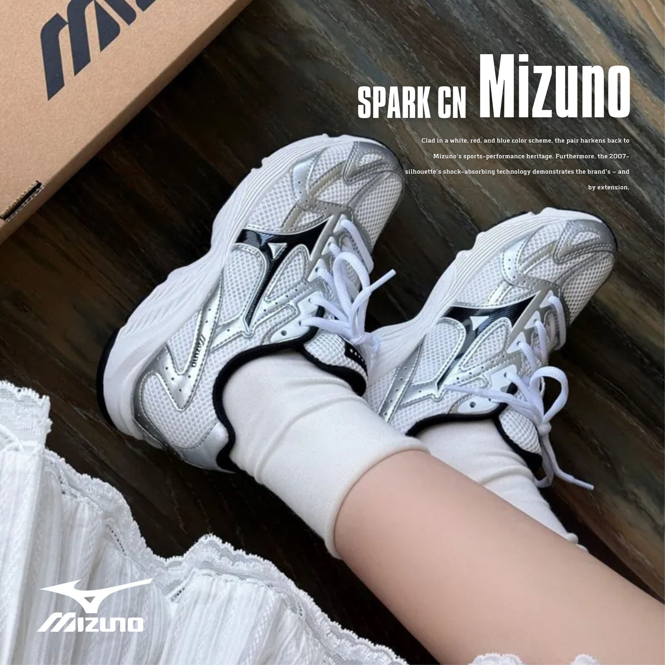 NICEDAY 代購 Mizuno Spark CN 白銀 白 復古 黑白 慢跑 機能 圓頭 D1GH242804