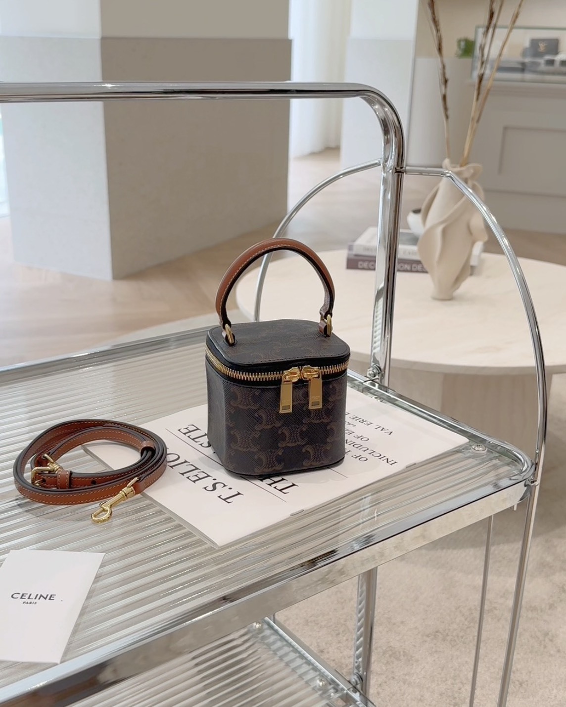 CELINE｜凱旋門手提小盒子 深老花