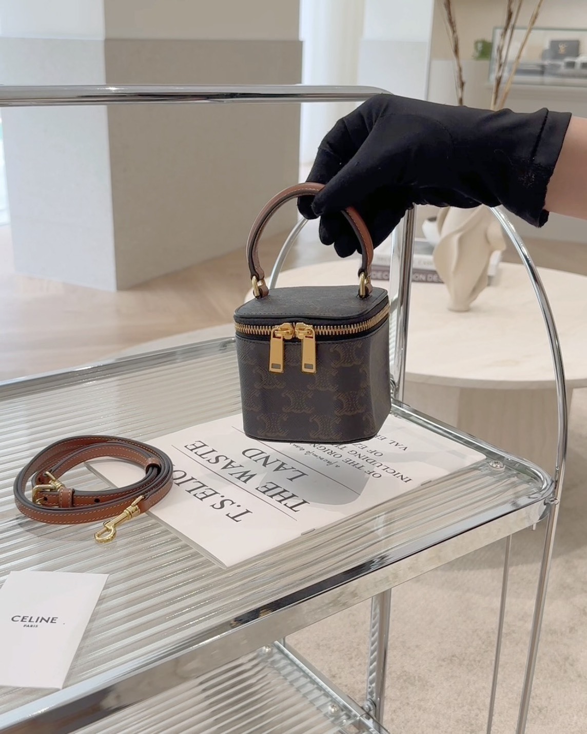 CELINE｜凱旋門手提小盒子 深老花