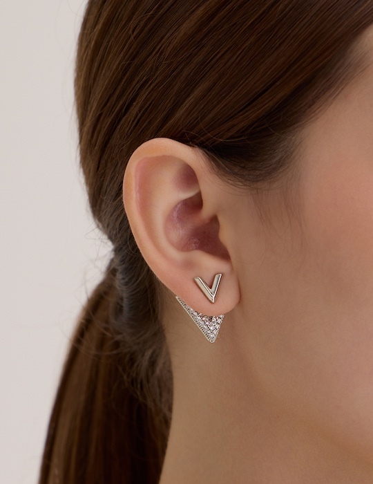 滿鑽V字兩戴式。銀針耳環