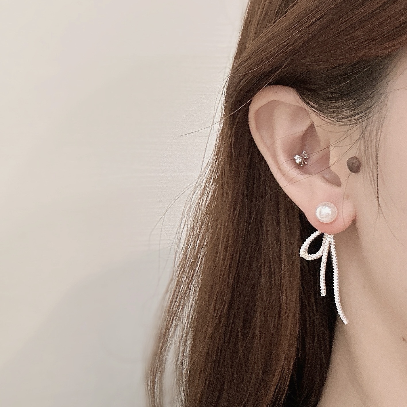 B572排鑽珍珠蝴蝶結前後扣