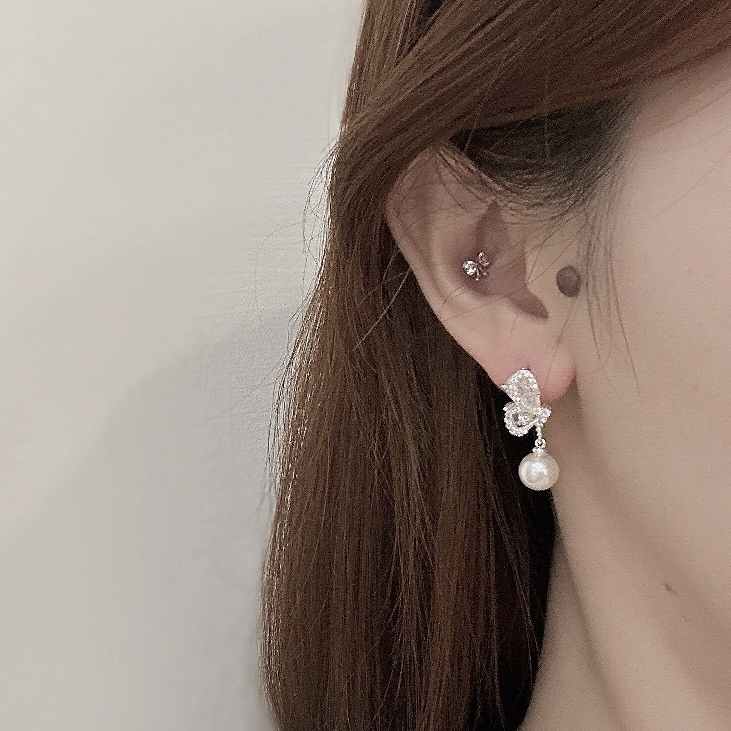 B559鋯石蝴蝶珍珠垂吊