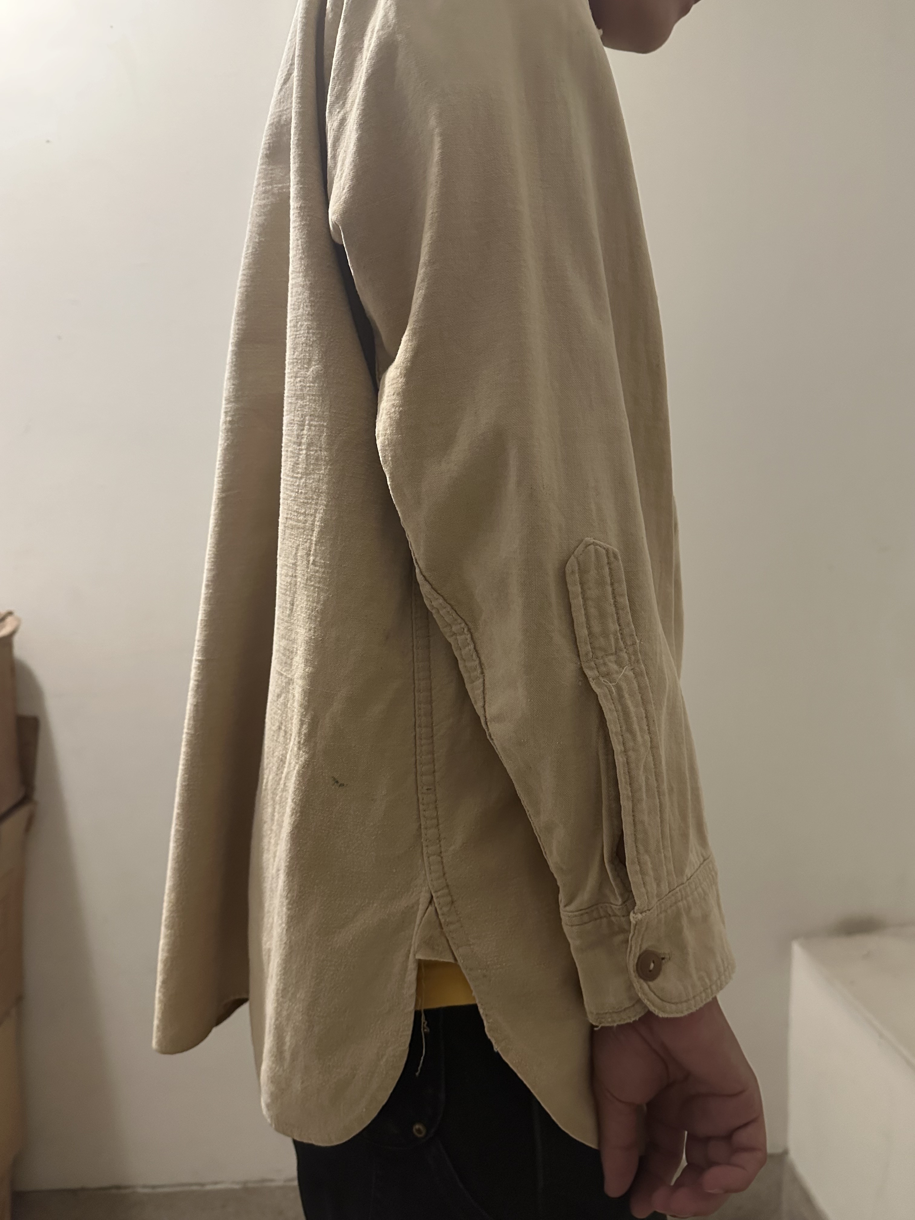 40’s PILGRIM Cotton Moleskin Half Zip Work Shirt"Chinstrap "Gusset "Kuverzip (BORO)