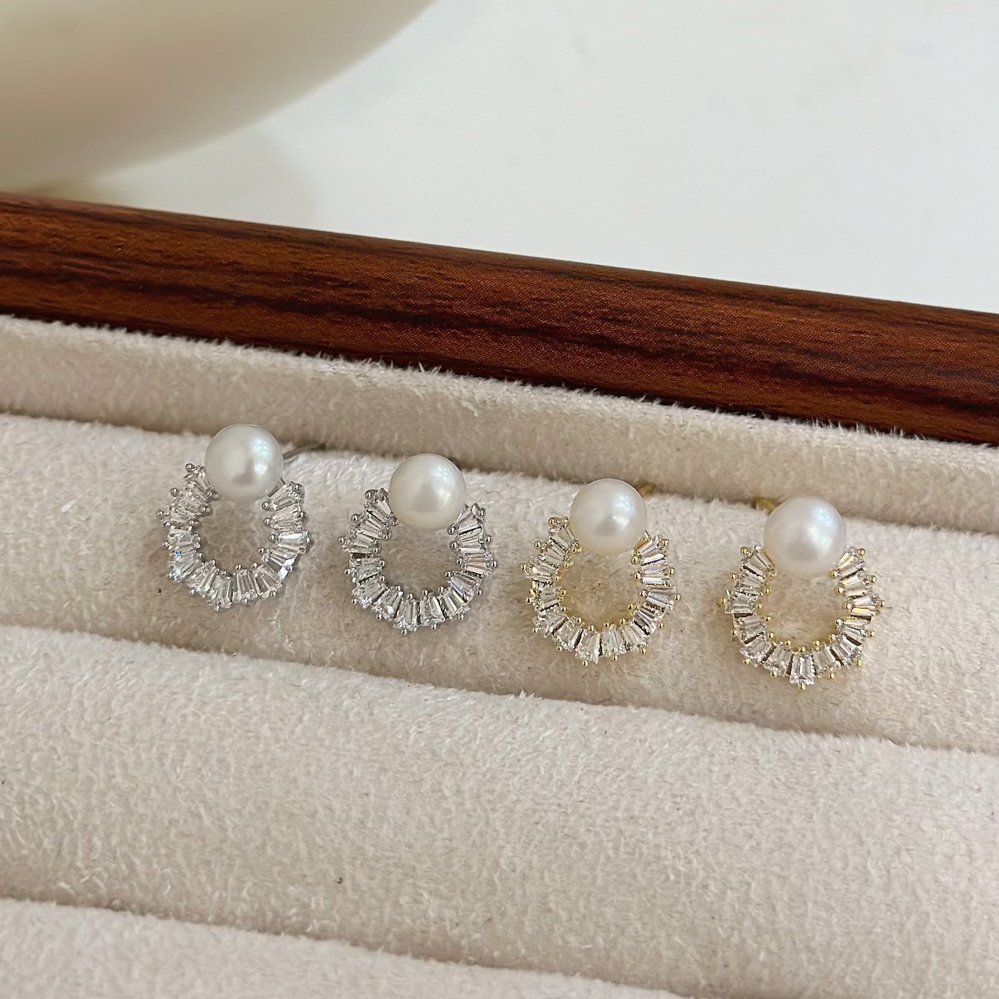 Q130珍珠鋯石圓形耳針