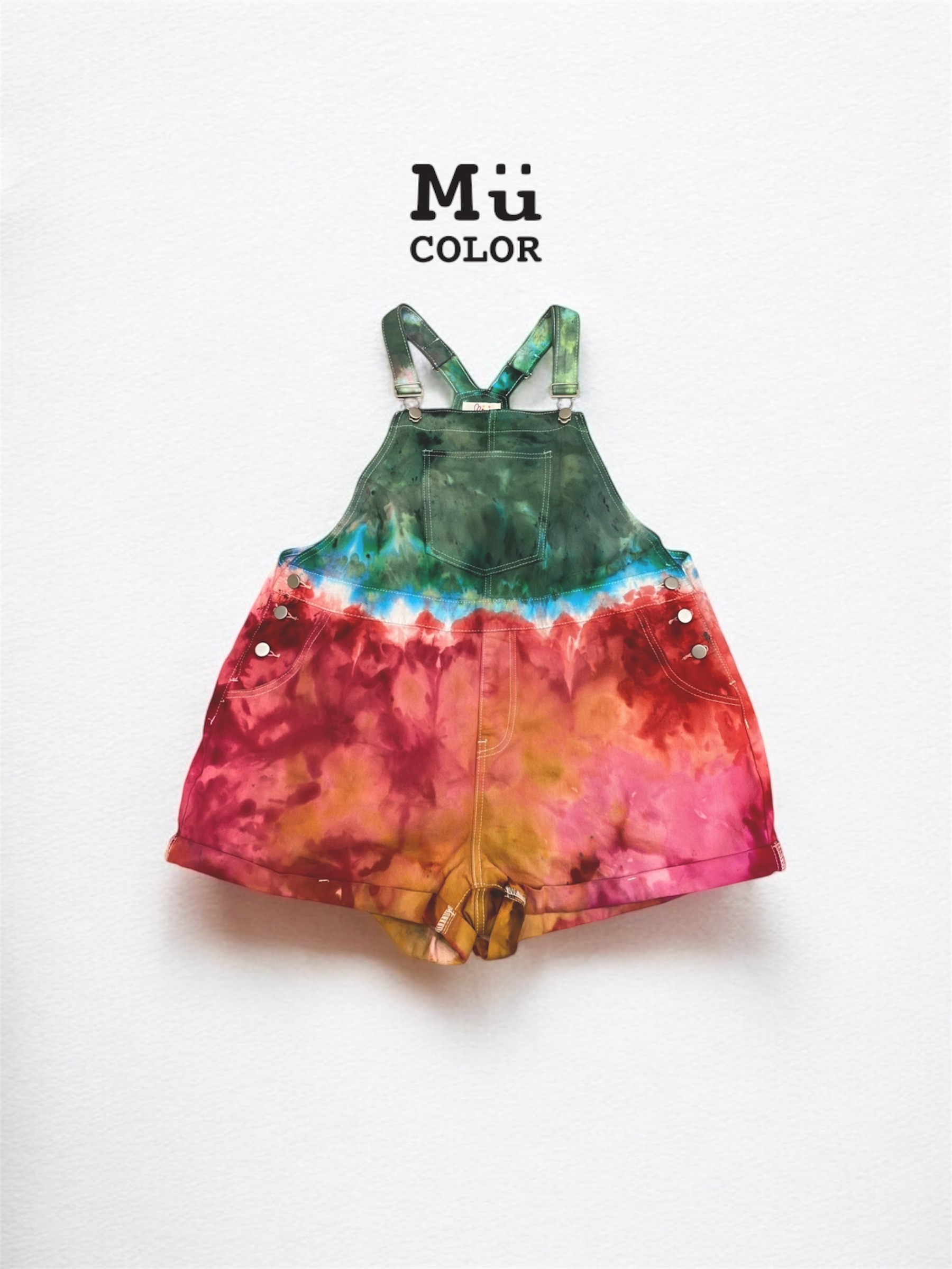 慕慕卡樂 / ice dyed jeans 手染吊帶牛仔短褲（尺寸 FREE）