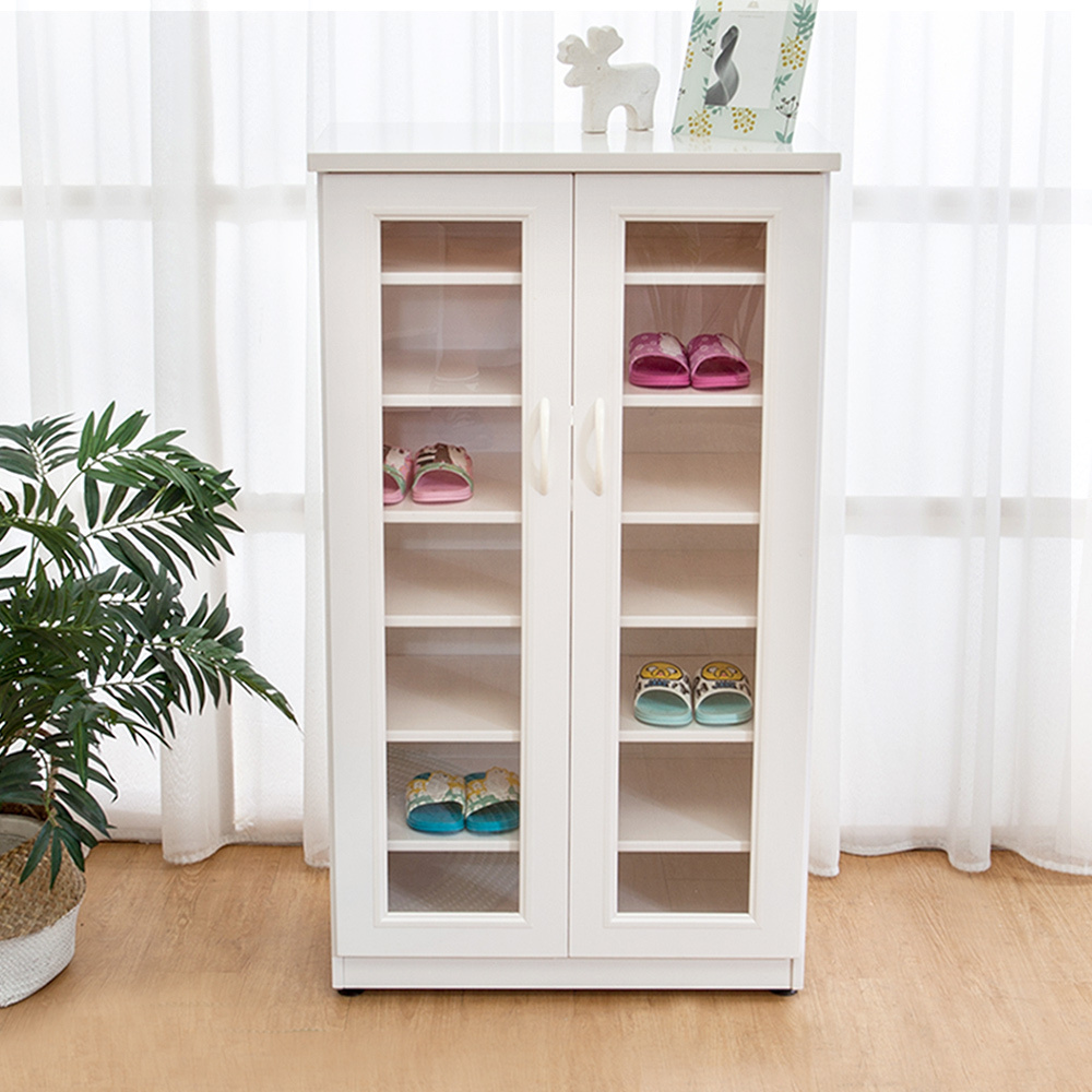 防潮防蛀 防水塑鋼2.2尺二門透視鋼鞋櫃(白色)