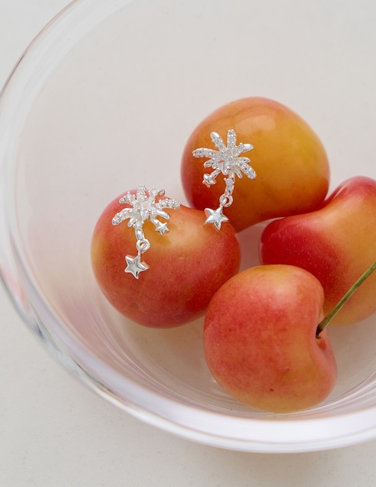 星光點鑽。銀針耳環