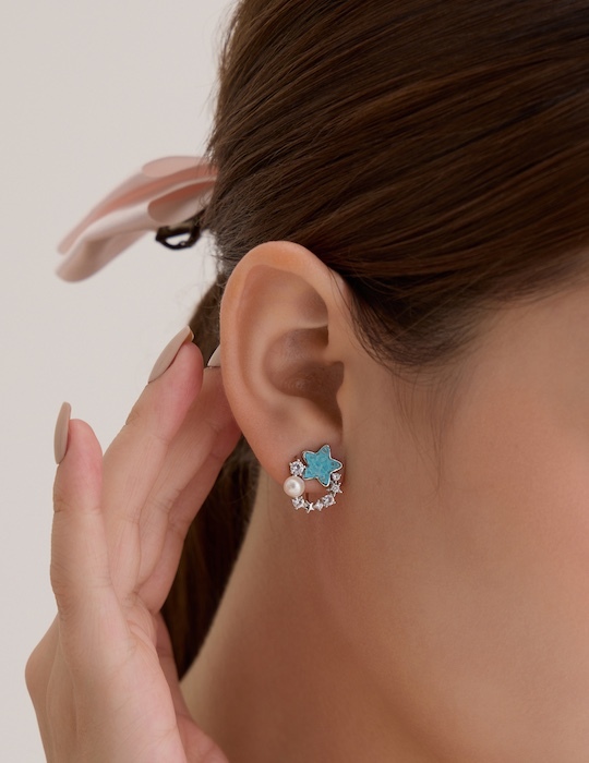 海星珍珠光環。夾式耳環