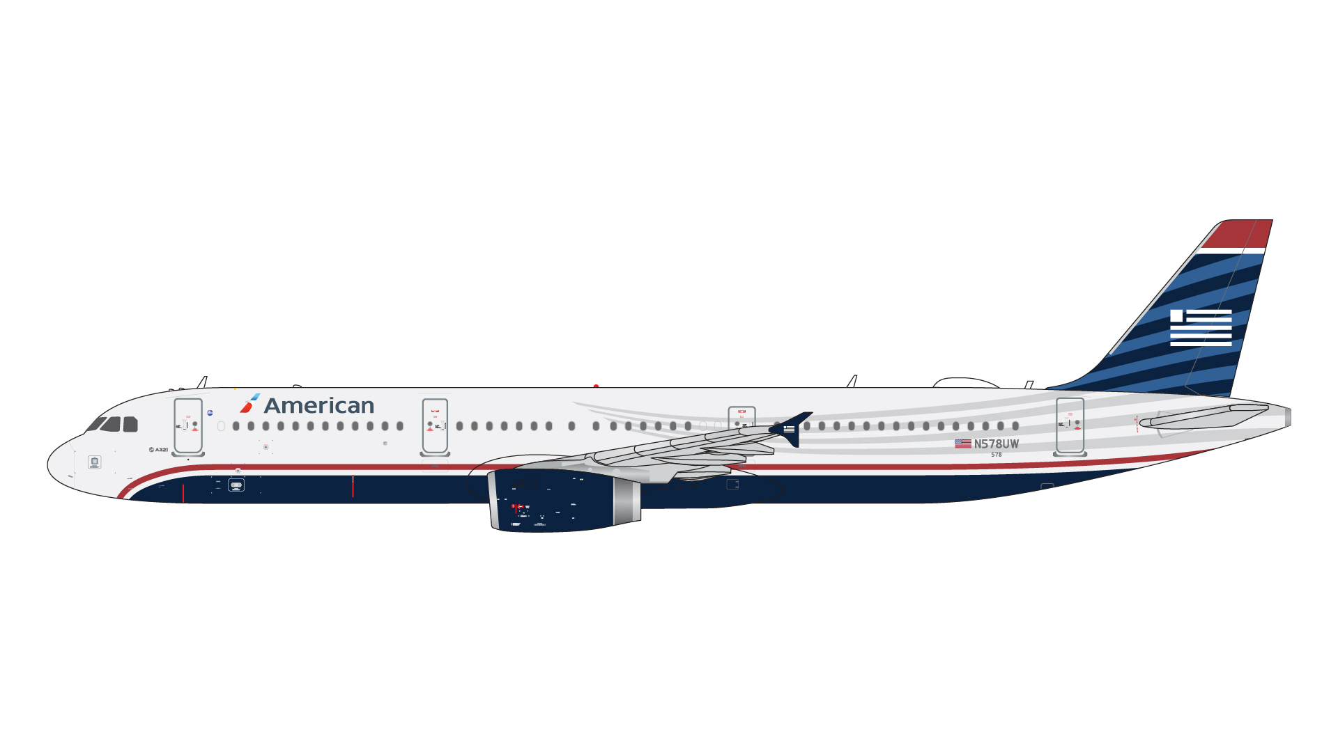 預訂:1/400 Gemini Jet  A321-200 American Airlines N578UW "US Airways" heritage livery (GJAAL2297)