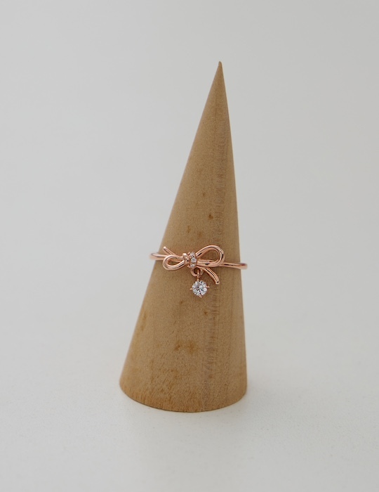 【925純銀】蝴蝶結垂鑽可調式戒指(玫瑰金)