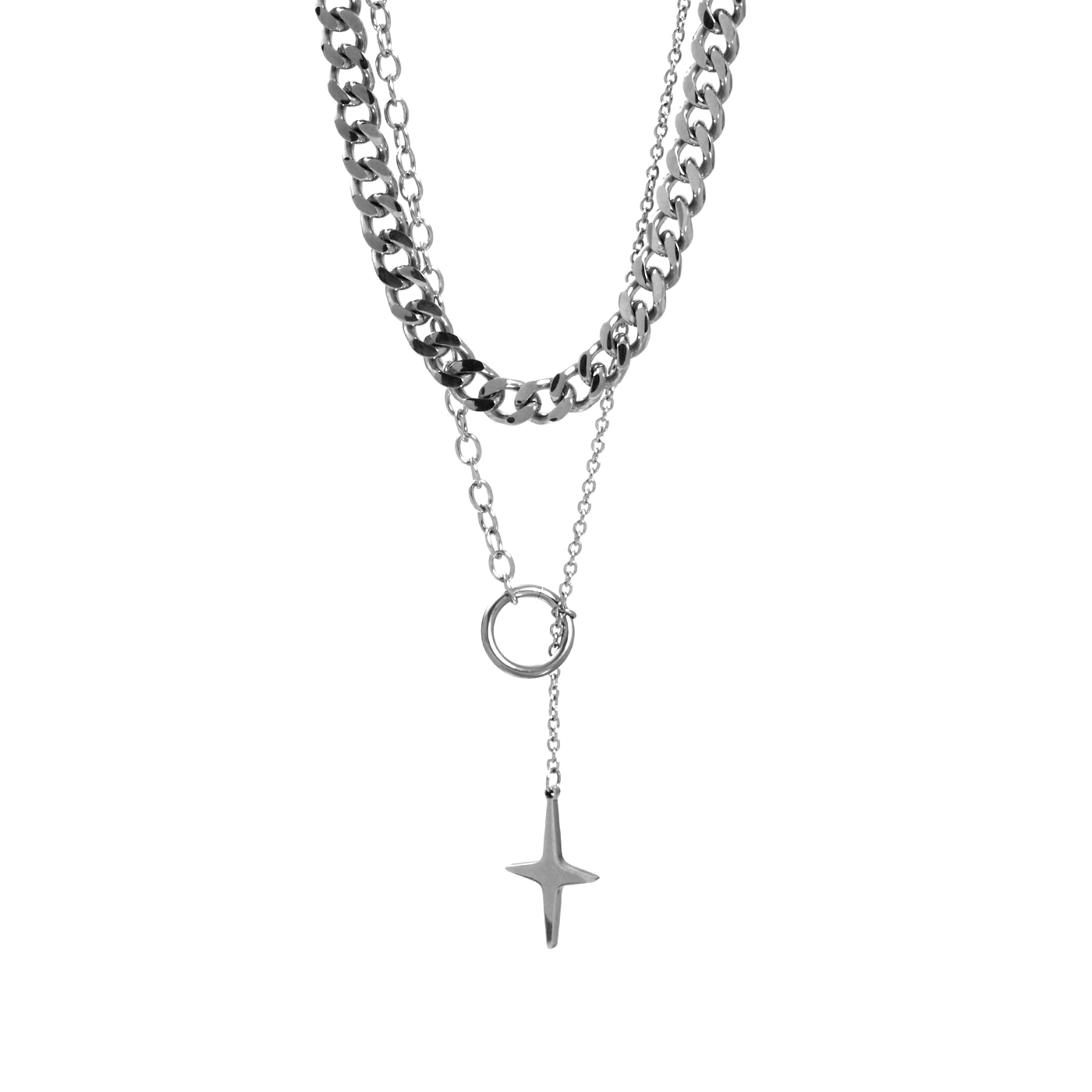鋼飾,雙層項鍊,星芒,平價飾品,男生飾品