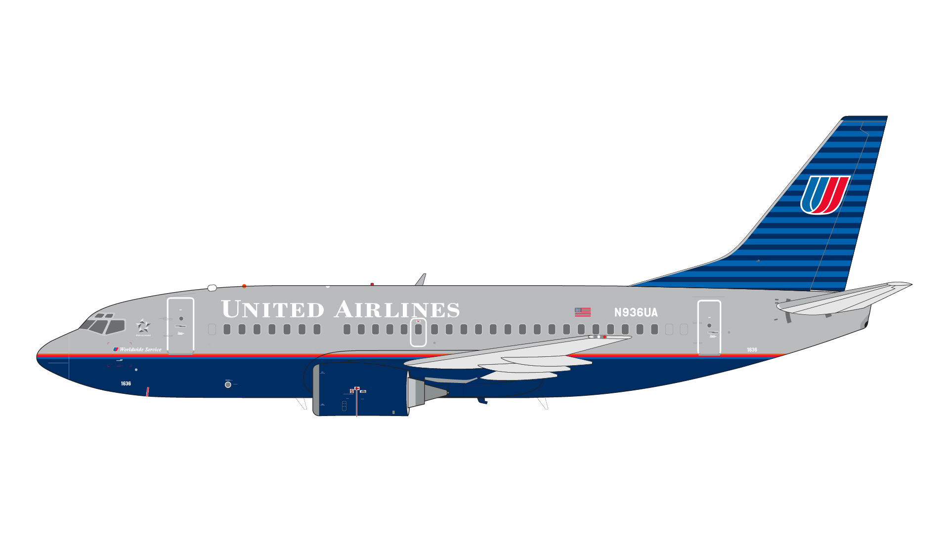 預訂:(訂金$300) (預訂價$864) : 1/200 Gemini Jet B737-500 United Airlines N936UA battleship livery (G2UAL312)