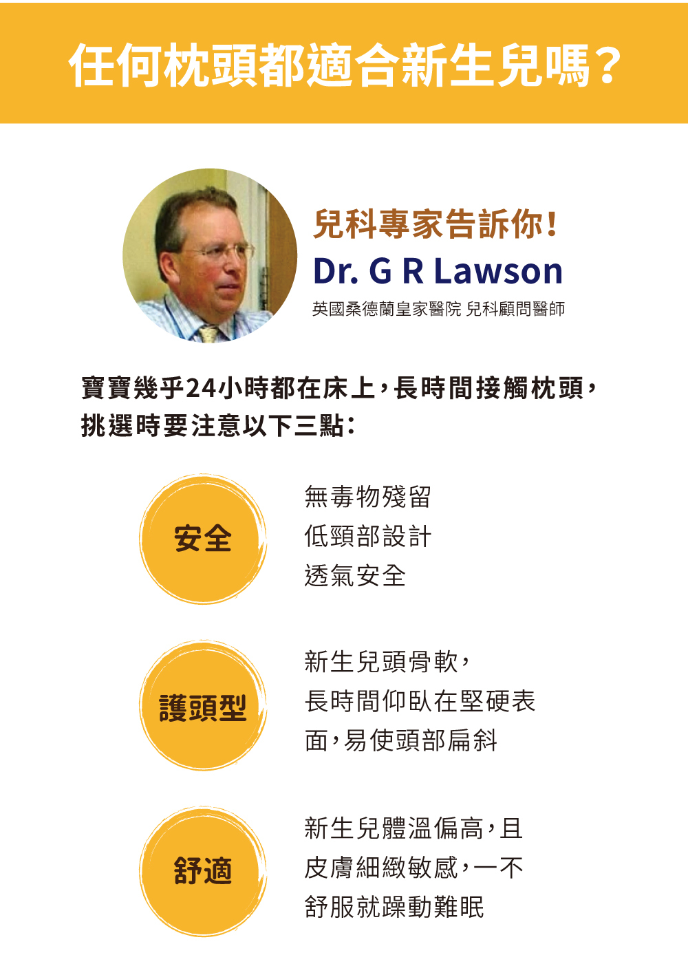 兒科醫師說明選擇新生兒枕頭的三大要點:安全、護頭型與舒適,提醒注意材質與支撐性