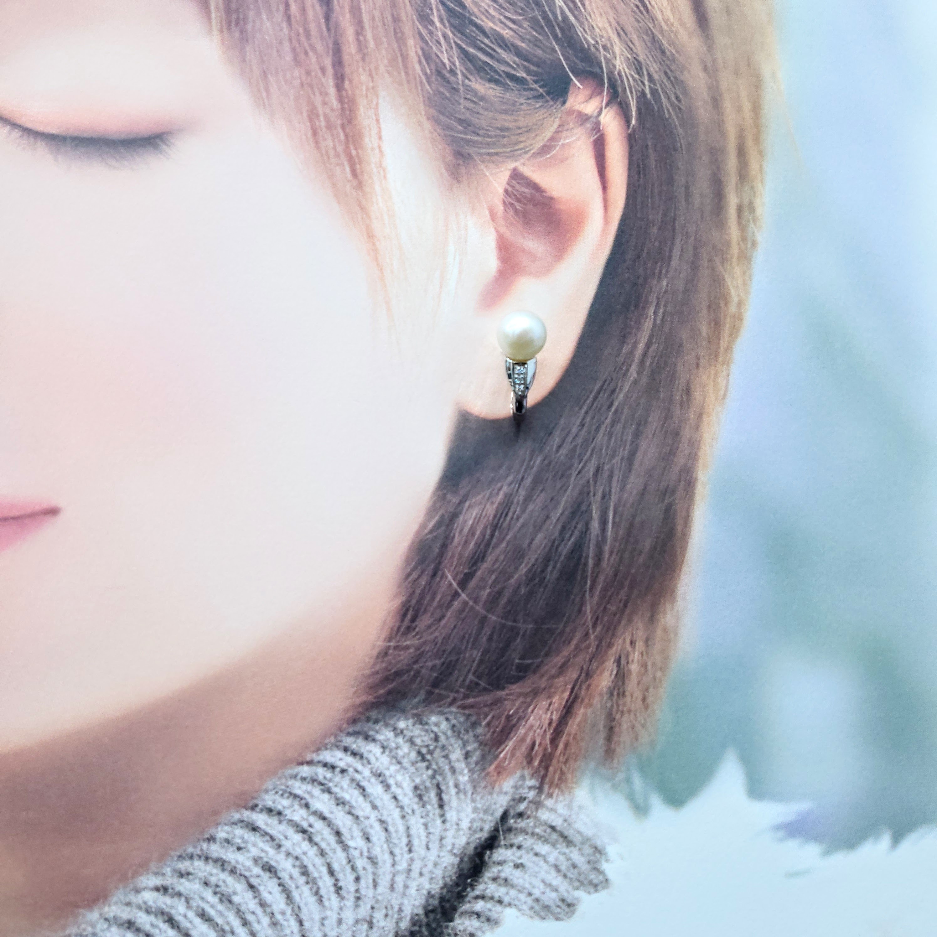 18K White Gold Pearl and 0.03ct Diamond Earrings